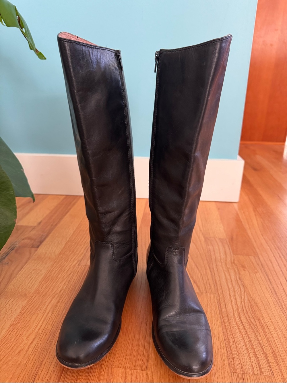 Corso Como Tall Black Leather Zip-Side Knee Boots